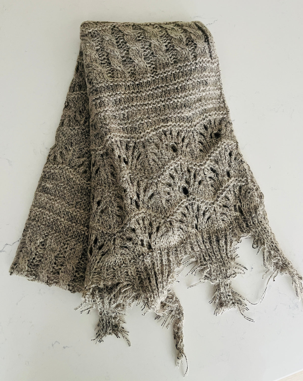 Oatmeal Scarf with Black Detail - Women’s Stylish Winter Scarf