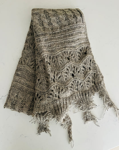 Oatmeal Scarf with Black Detail - Women’s Stylish Winter Scarf