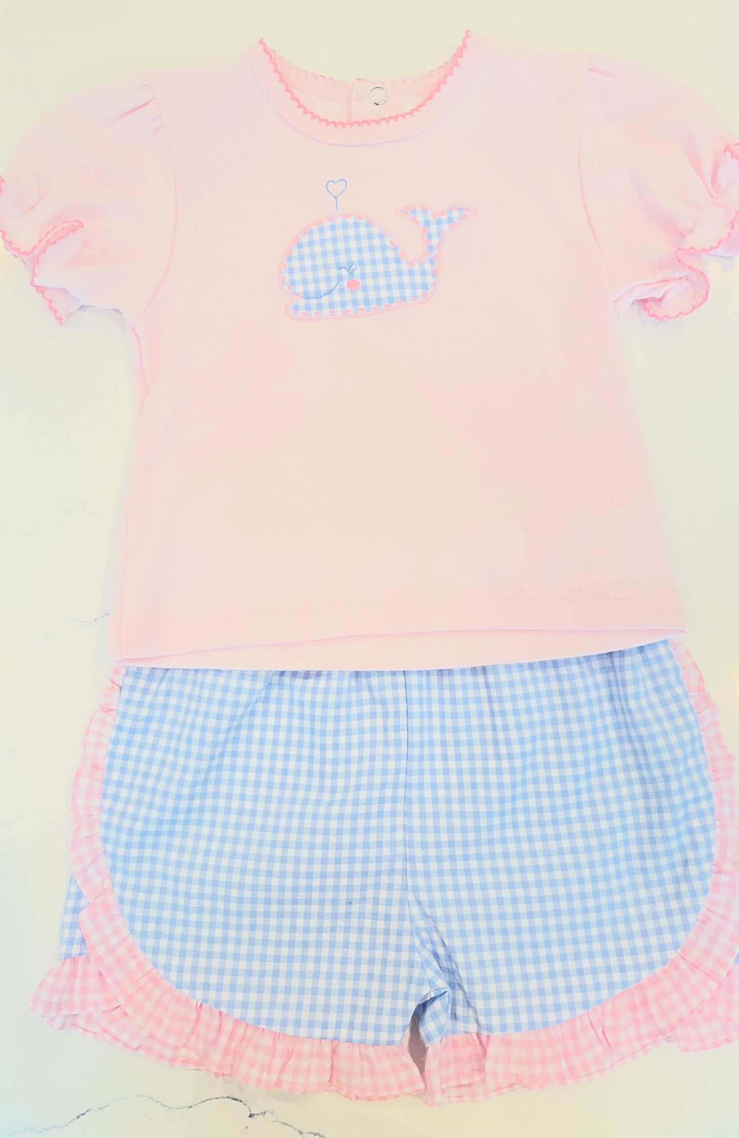 2pc Lt Blue Check w Pink Whale Top