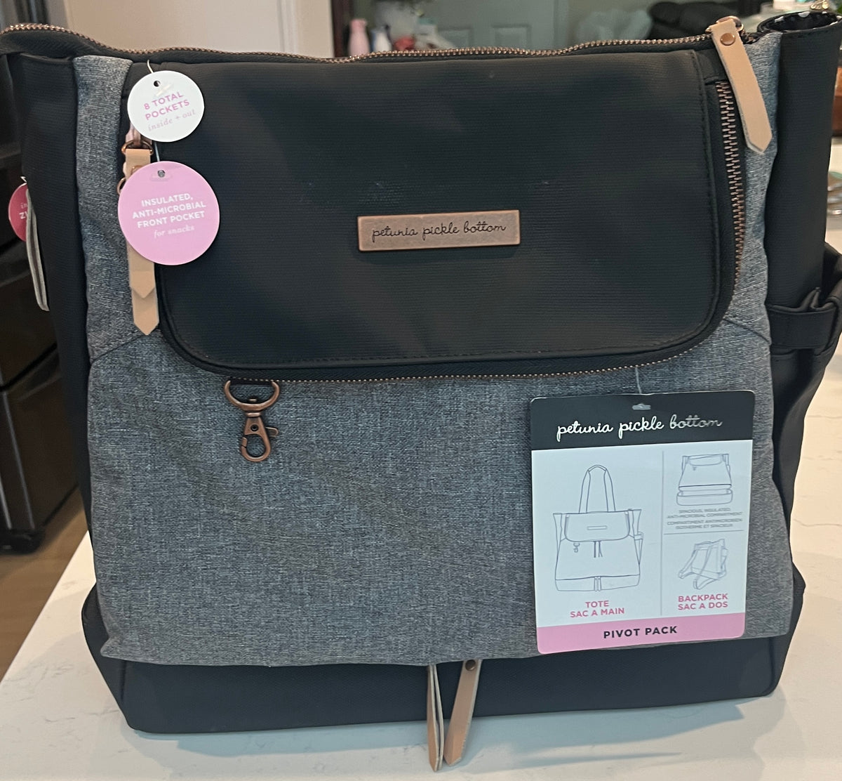 Petunia Pickle Bottom Pivot Graphite and Black Diaper Backpack