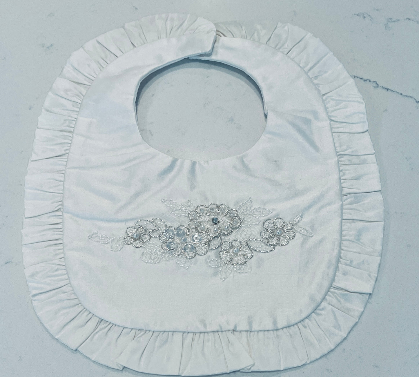 L'Pety Canar GB618-718 White Silk Baby Bib