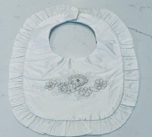 L'Pety Canar GB618-718 White Silk Baby Bib