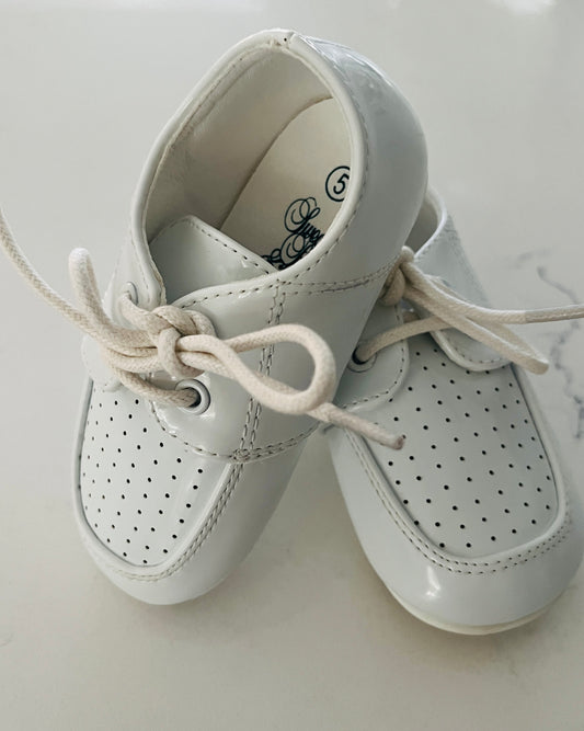 Drew White Patent Leather Lace-Up Baby Shoes