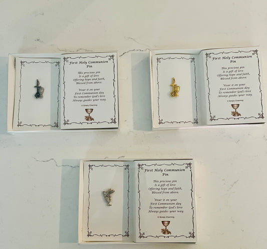 Simply Charming First Communion Pin - Silver, Gold & Light Silver Communion Tie or Label Pin