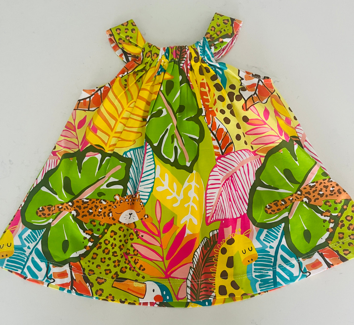 Printed Dress w Bright Colored Leaves