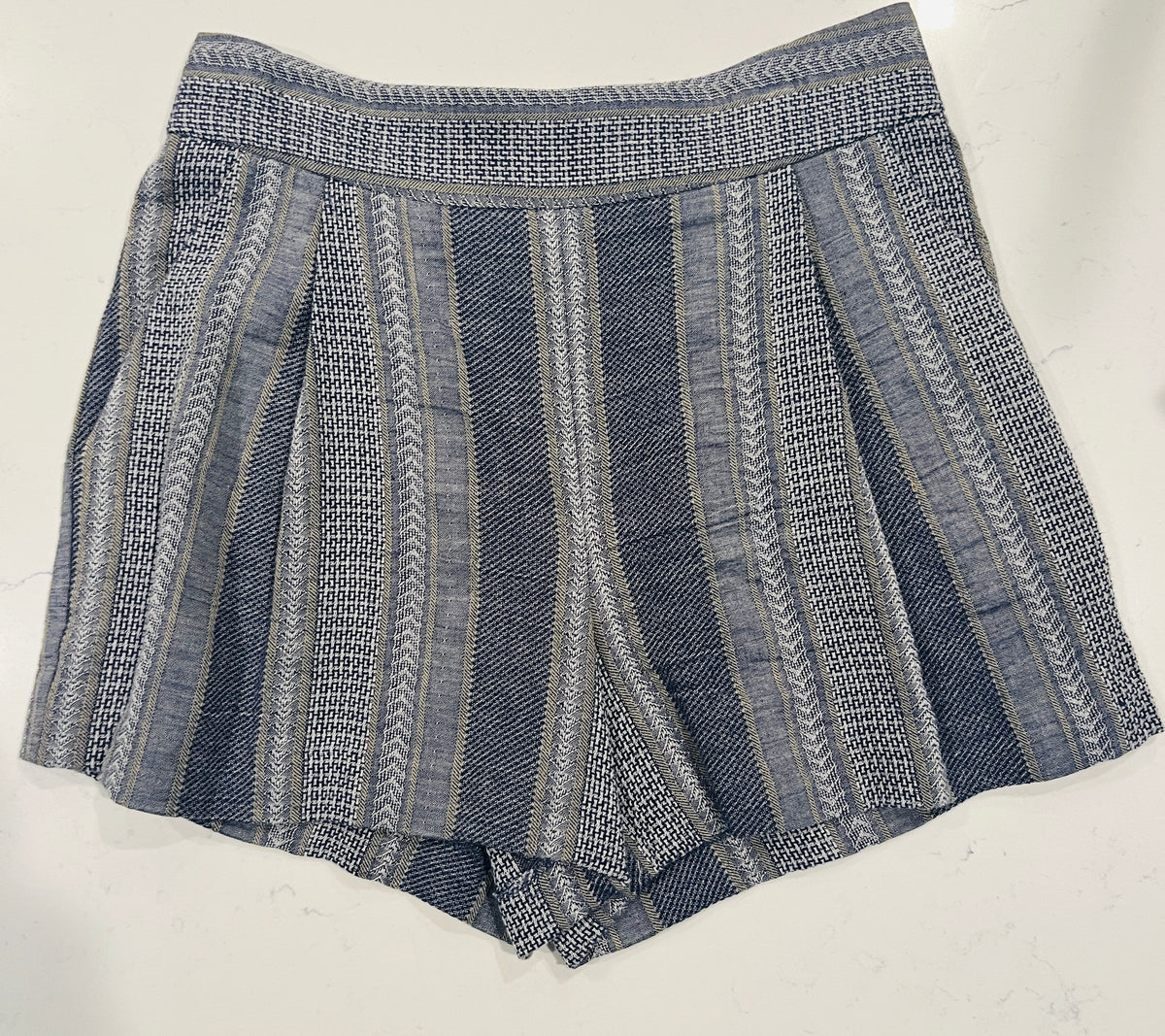 DREW Blue Shorts with Stripe & Pattern Detail - Women’s Boutique Casual Shorts