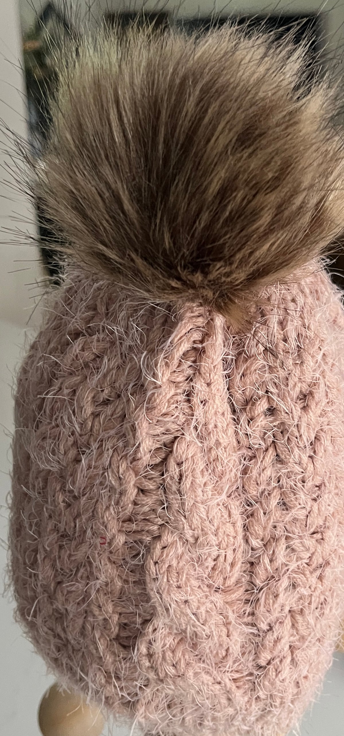 Winter White or Blush Eyelash Knit Hat with Faux Fur Pom Pom - Women’s Cozy Winter Hat