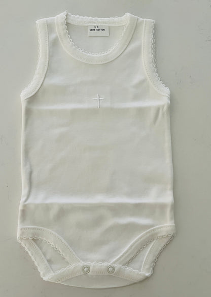 Eda baby Off-White Solid Sleeveless Tank Onesie Undershirt