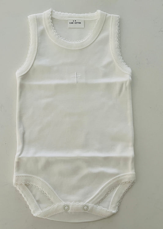 Eda baby Off-White Solid Sleeveless Tank Onesie Undershirt