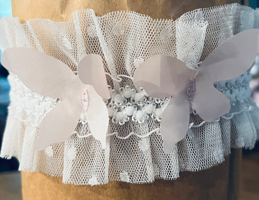 3pc Ivory Set with Pink Scattered Butterflies w Headband