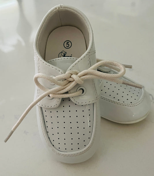 Drew White Patent Leather Lace-Up Baby Shoes