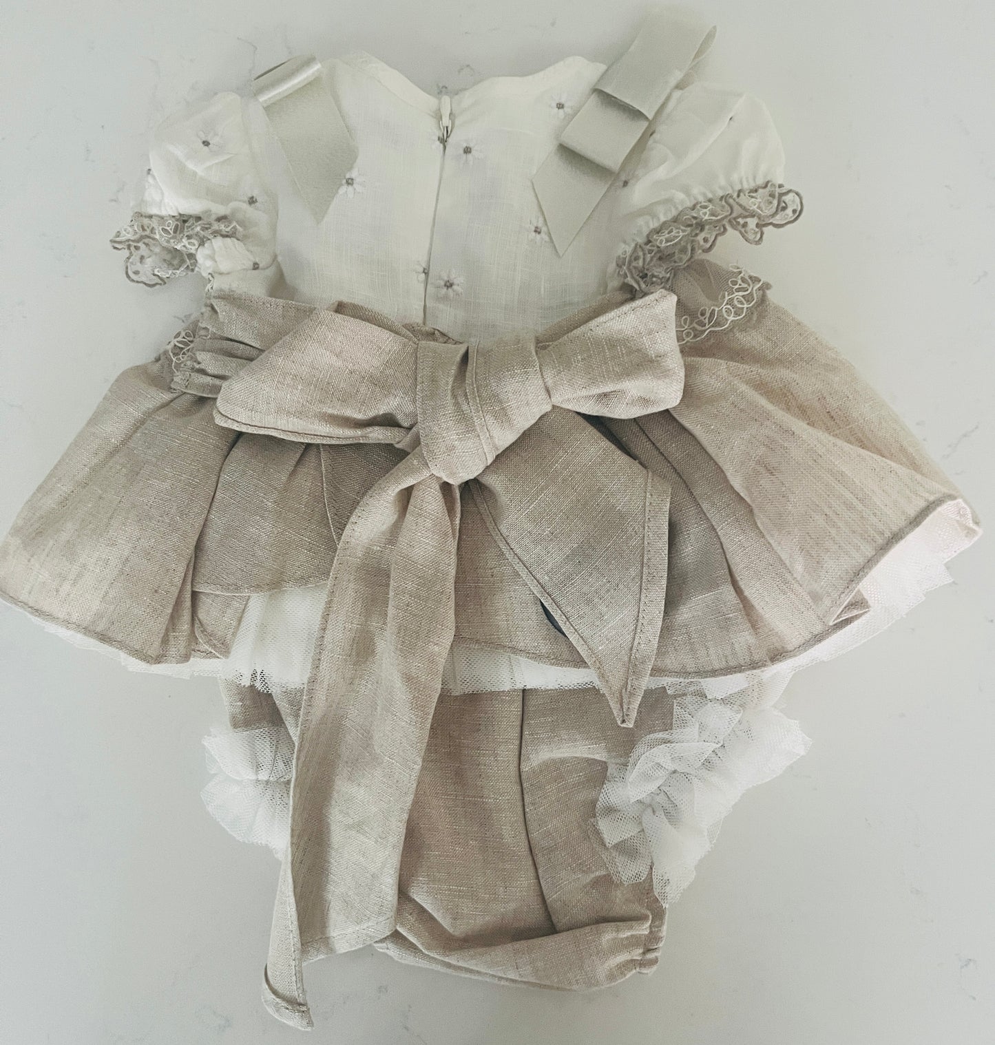 2pc Beige/White Dress w Bloomer
