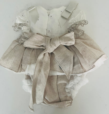 2pc Beige/White Dress w Bloomer