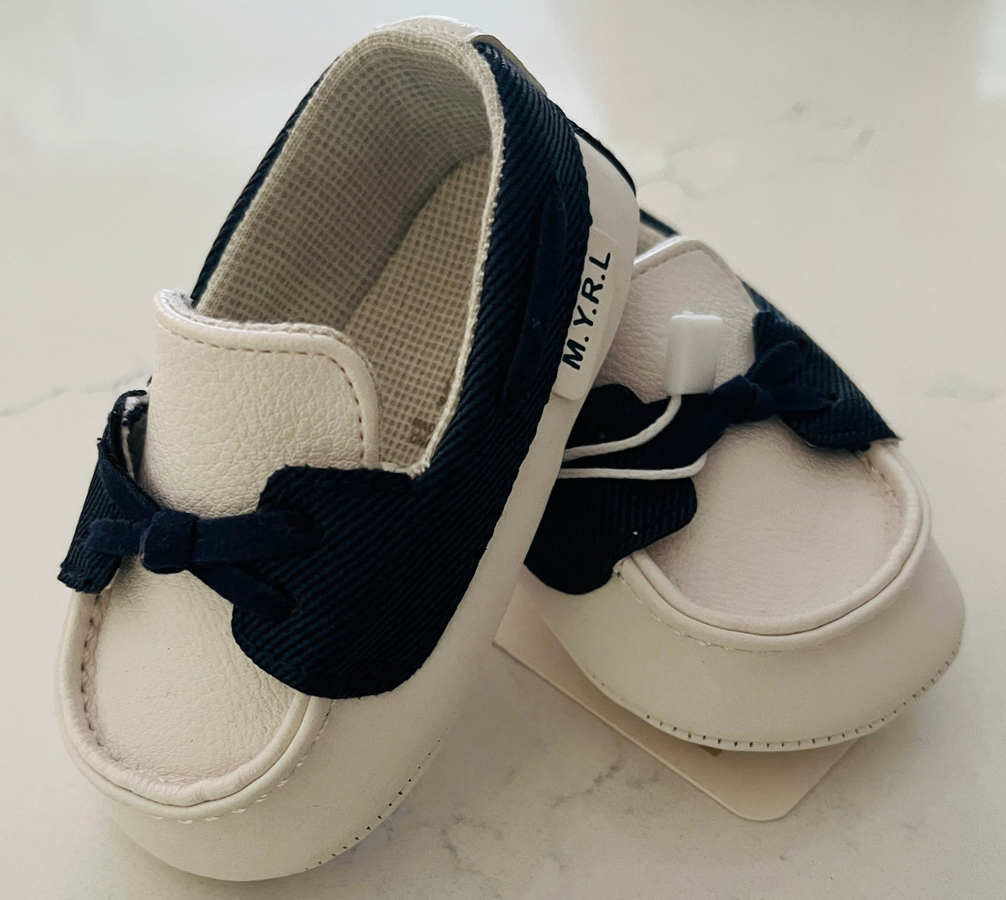 Mayoral White and Blue Baby Moccasins