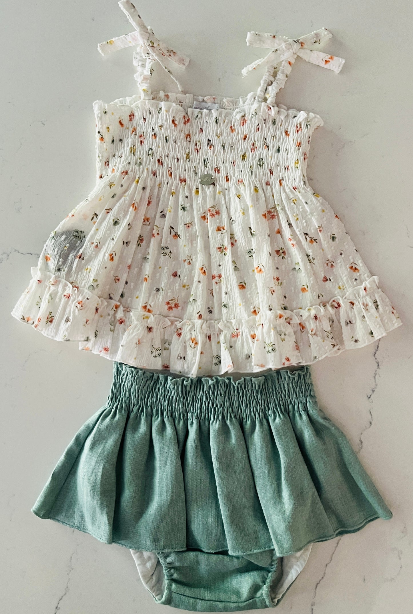 2pc Green Floral Blouse & Bloomers