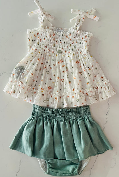 2pc Green Floral Blouse & Bloomers