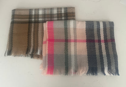 Beige or Pink Plaid Kids’ Scarf - Soft Neutral Winter Scarf for Boys & Girls