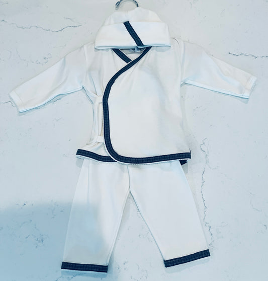 Sippy’s Babes 3-Piece Cream & Navy Kimono Set with Hat