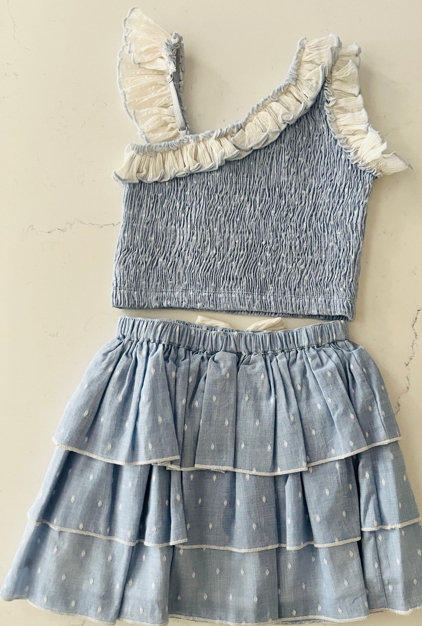 3pc Meghan Sky Blue Skirt 2pc Set w Headband