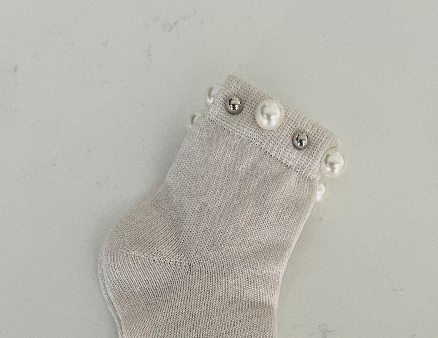 Short Socks With Pearl Studded cuff