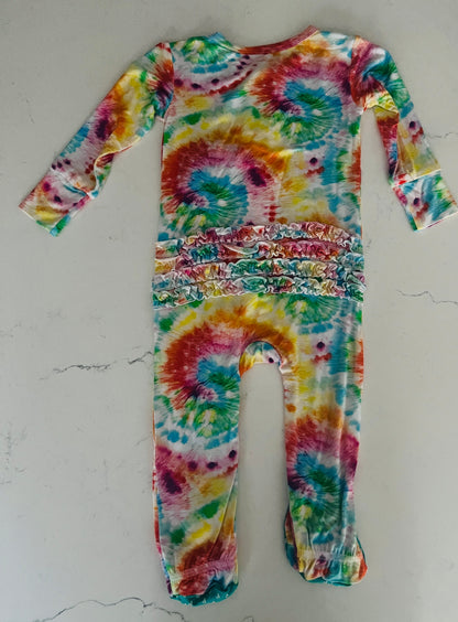 Posh Peanut Tie Dye Long Sleeve Zippered Footie with Headband - Baby Girls’ Outfit Set