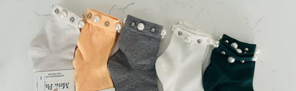 Short Socks With Pearl Studded cuff