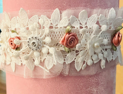2pc White Dress w Tulle Lace Overlay & Pink Flower Detail w Headband