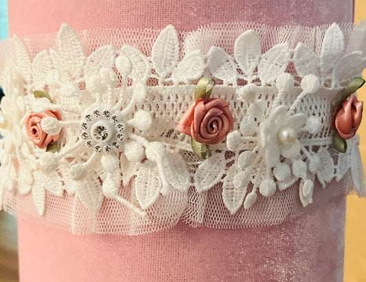 2pc White Dress w Tulle Lace Overlay & Pink Flower Detail w Headband