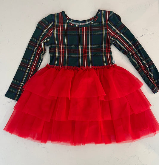 Posh Peanut Plaid Christmas Dress w Red Tulle Skirt - Girls’ Holiday Special Occasion Dress