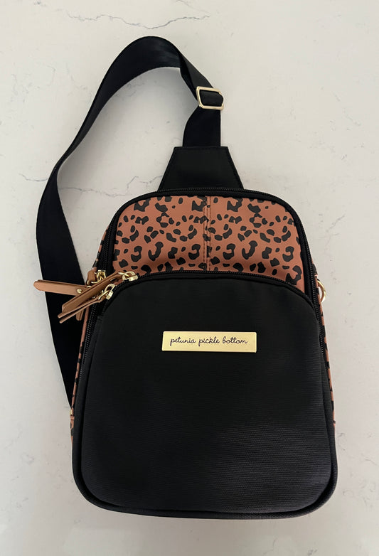 Petunia Pickle Bottom Leopard Faux Leather Criss Cross Sling-Stylish Baby & Mom Crossbody Bag
