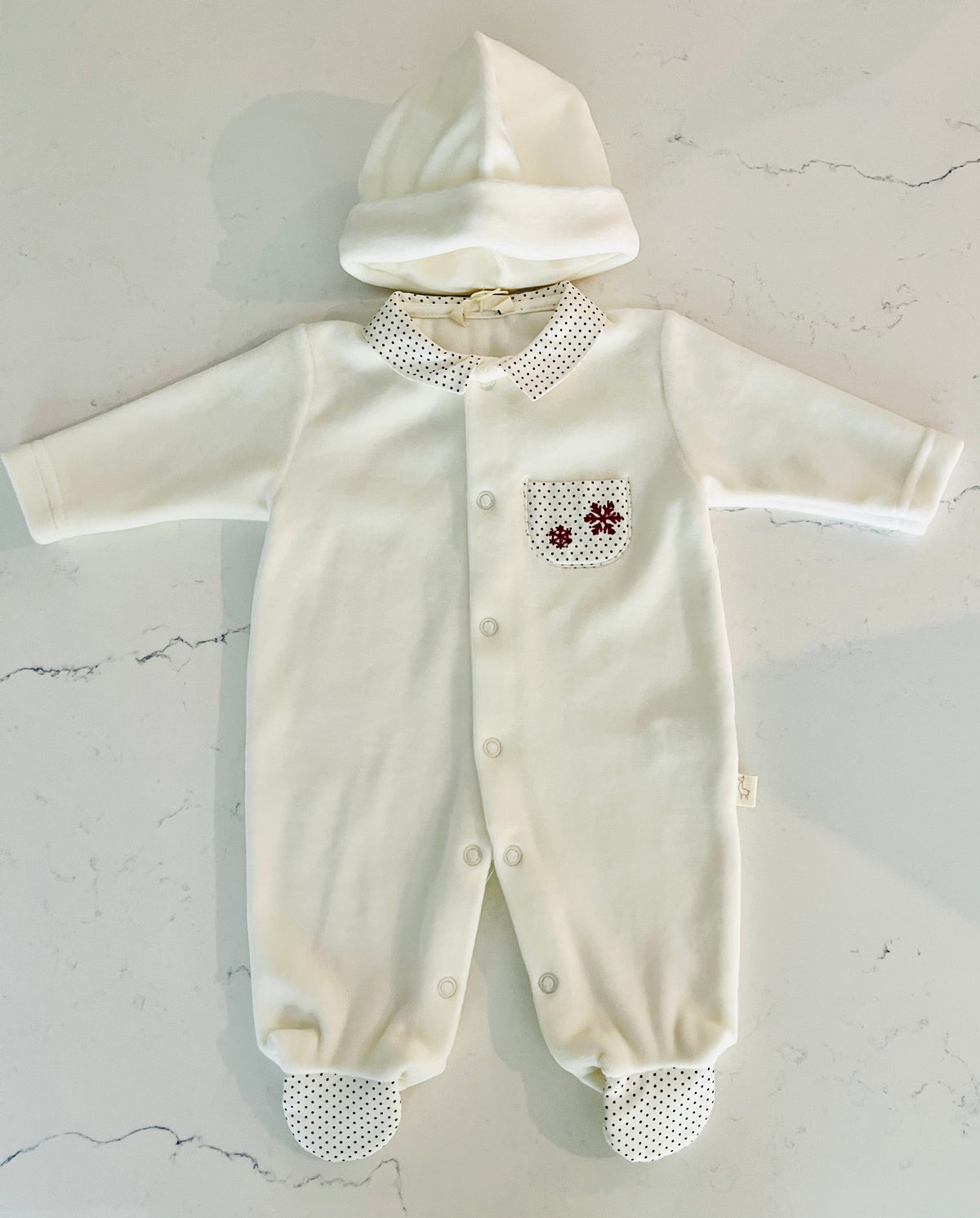 Baby Gi Ivory Velour Footie w Hat