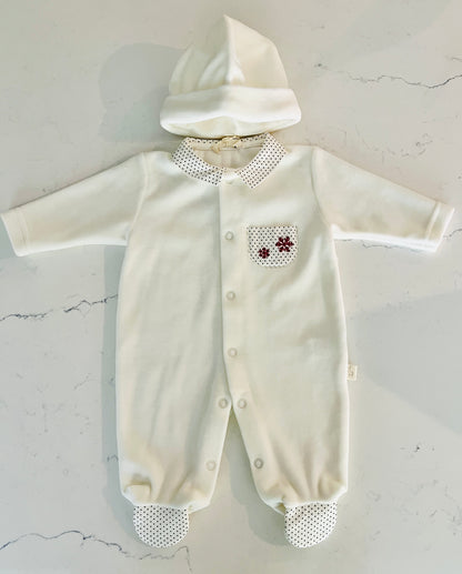 Baby Gi Ivory Velour Footie w Hat