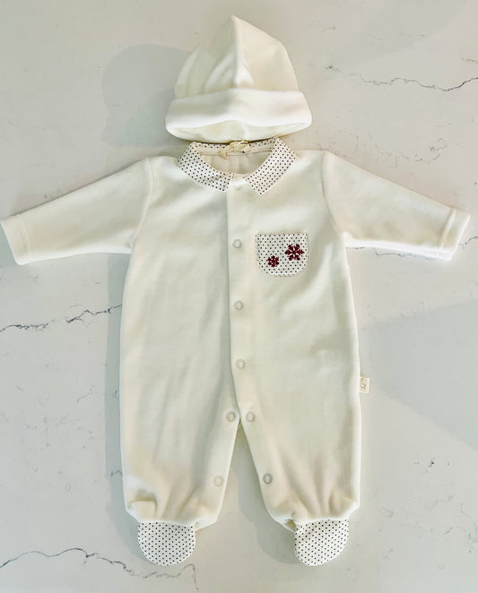 Baby Gi Ivory Velour Footie w Hat