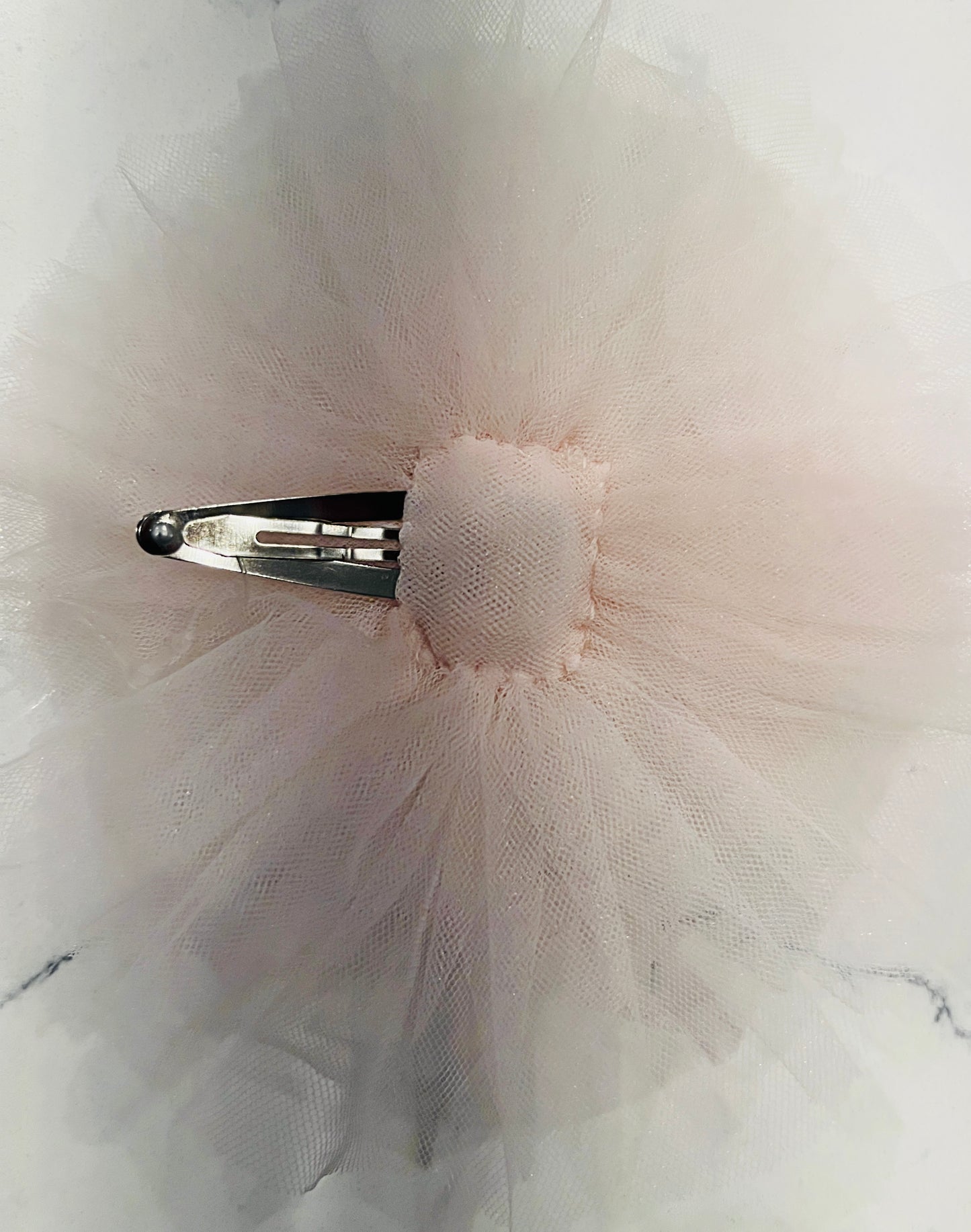 Lt Pink Tulle Hair Clip w Pearl Cluster