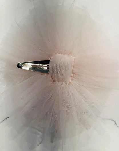 Lt Pink Tulle Hair Clip w Pearl Cluster