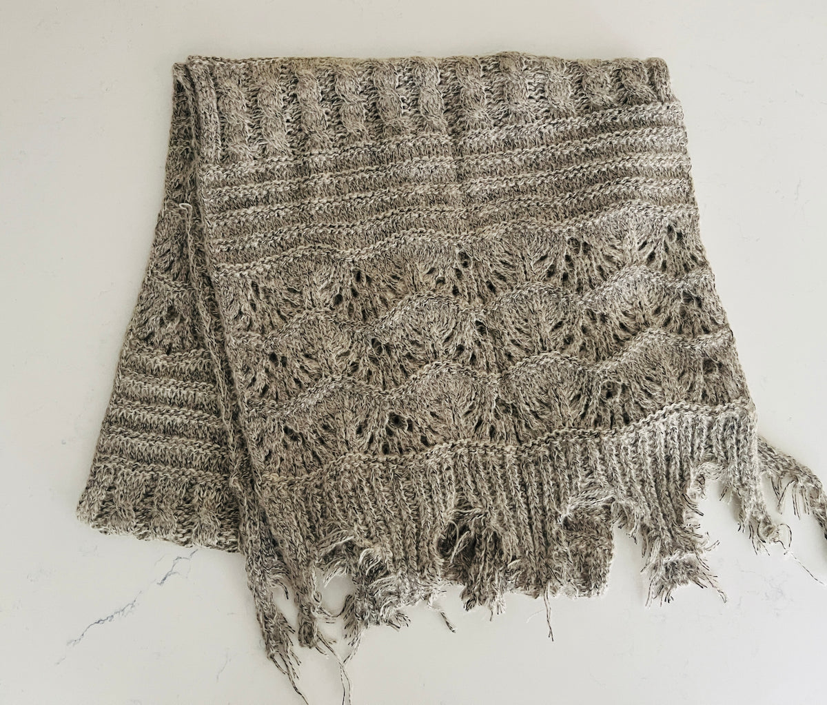 Oatmeal Scarf with Black Detail - Women’s Stylish Winter Scarf