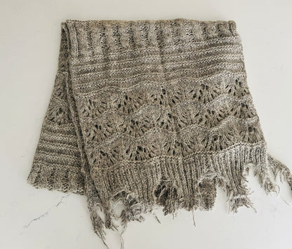 Oatmeal Scarf with Black Detail - Women’s Stylish Winter Scarf