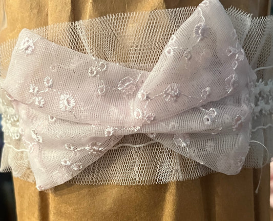 2pc White w Pink Tulle Under Lace Sack Gown w Headband