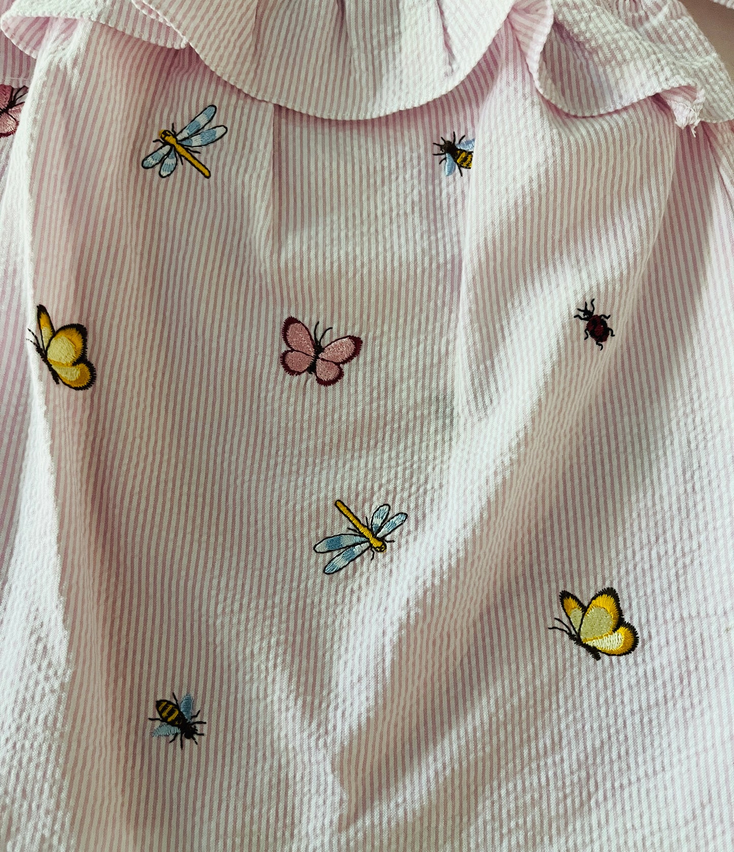 2pc Pnk/Wht Stripe Dress w Hat & Insect Detail