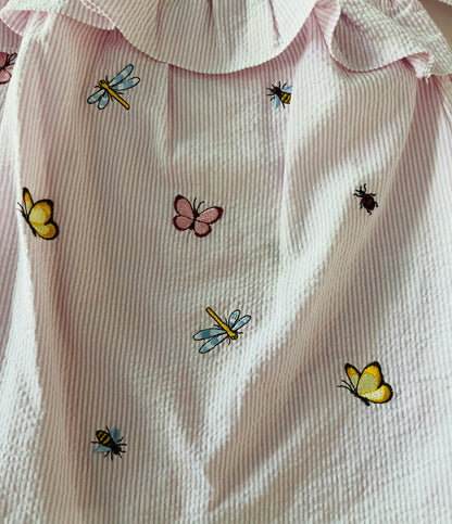 2pc Pnk/Wht Stripe Dress w Hat & Insect Detail