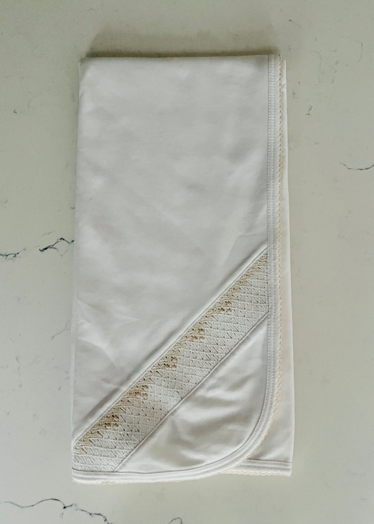 Baby Threads 3-Piece White Footie, Hat and Blanket Set with Ecru Smocking