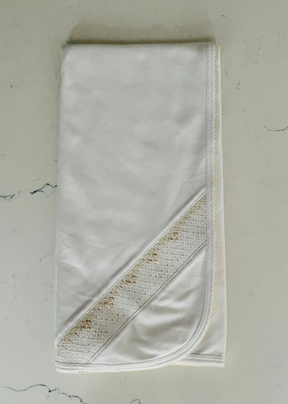 Baby Threads 3-Piece White Footie, Hat and Blanket Set with Ecru Smocking