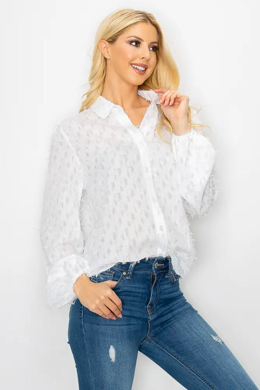 White Eyelash LS Blouse