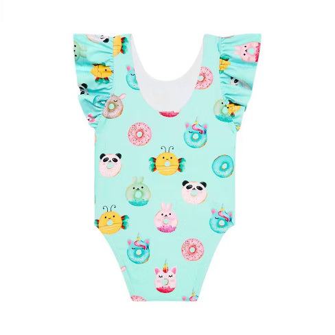 Donuts Swimsuit w Ruffled Cap sleeve