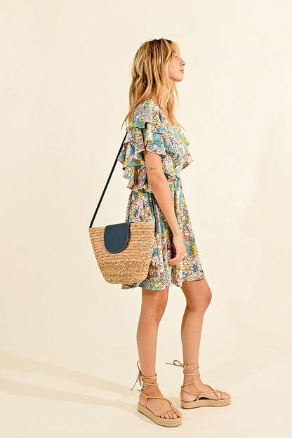 Beige Rattan Shoulder Bag