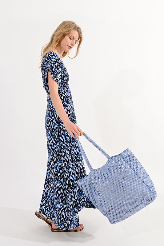 Light Blue Over Size Rattan Bag