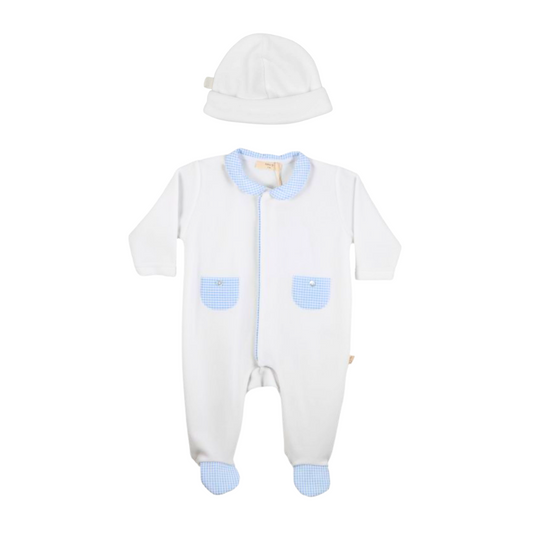 White Velour Footie w Hat