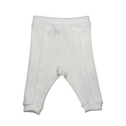 3 pc Set Offwhite/Cream Ribbed Jersey PomPom Hat, Side Button Shirt & Detailed Pant