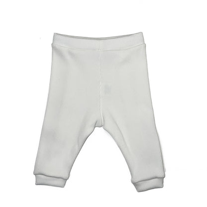 3 pc Set Offwhite/Cream Ribbed Jersey PomPom Hat, Side Button Shirt & Detailed Pant