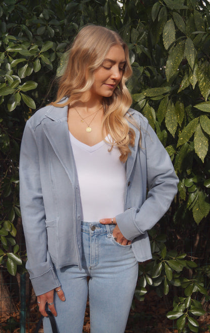 White Long V-Neck Rib Top